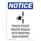 Signmission OSHA Sign, Pinch Point Never With Symbol, 5in X 3.5in Decal, 10PK, 3.5" W, 5" L, Portrait, PK10 OS-NS-D-35-V-17296-10PK - alternate 1